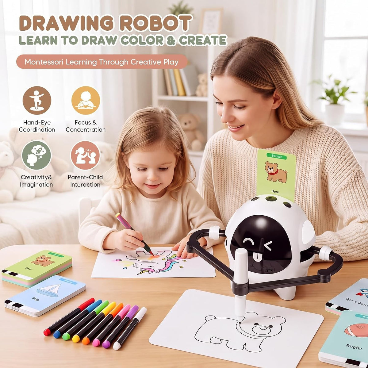 Drawing Robot for Kids with 200 Cards, Learning Toy for 3-12 Boys Girls