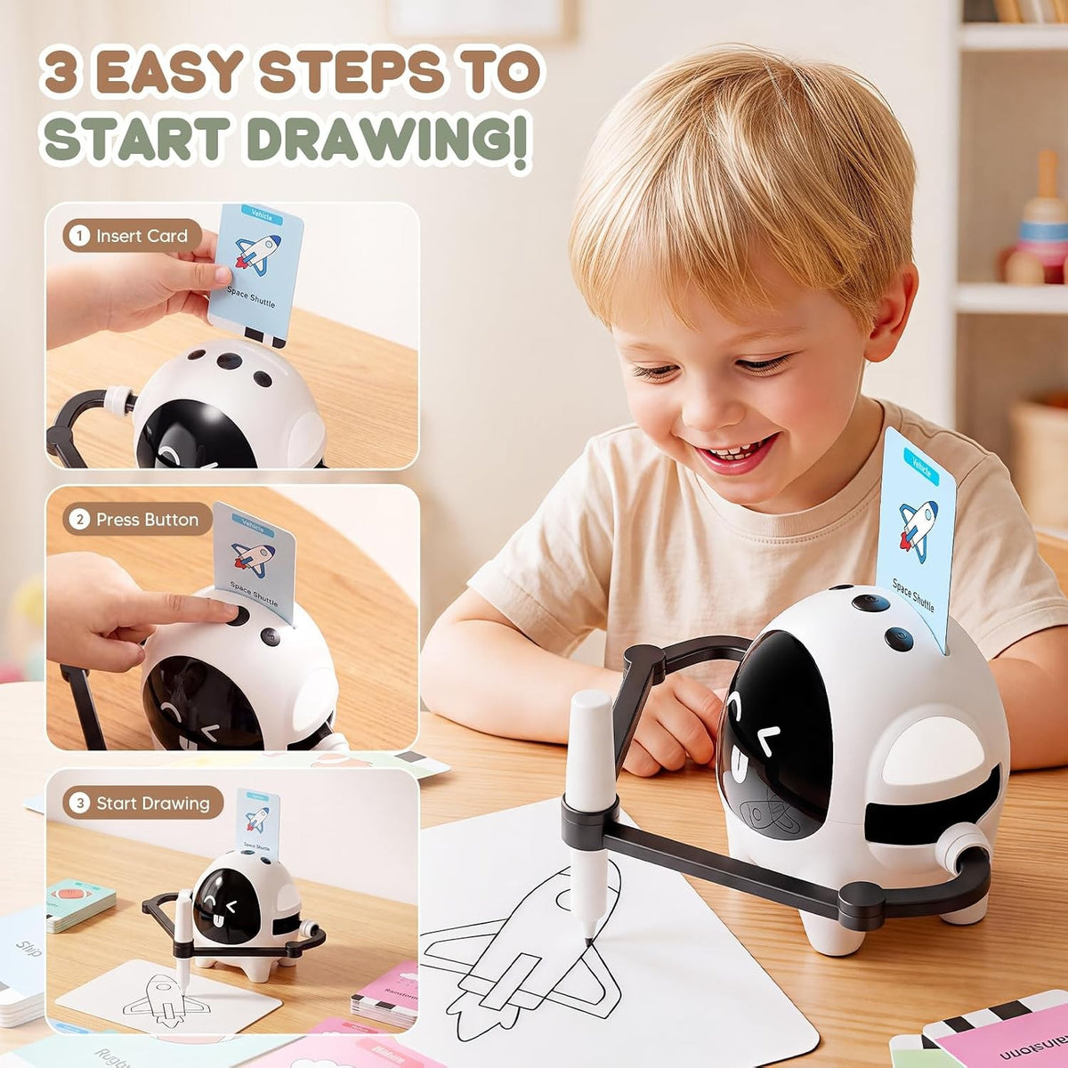 Drawing Robot for Kids with 200 Cards, Learning Toy for 3-12 Boys Girls