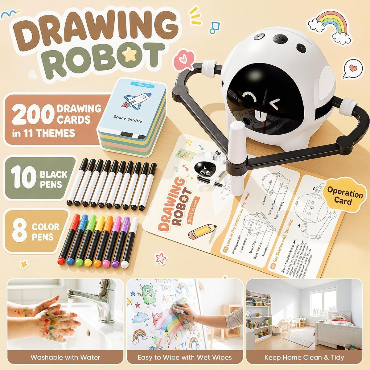 Drawing Robot for Kids with 200 Cards, Learning Toy for 3-12 Boys Girls