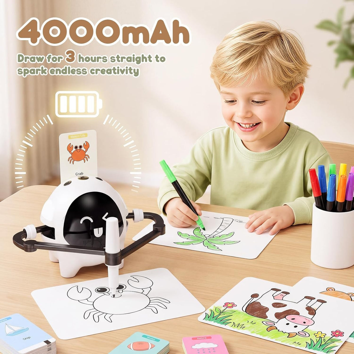 Drawing Robot for Kids with 200 Cards, Learning Toy for 3-12 Boys Girls